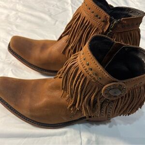 Studded Fringe Tan Ankle Booties